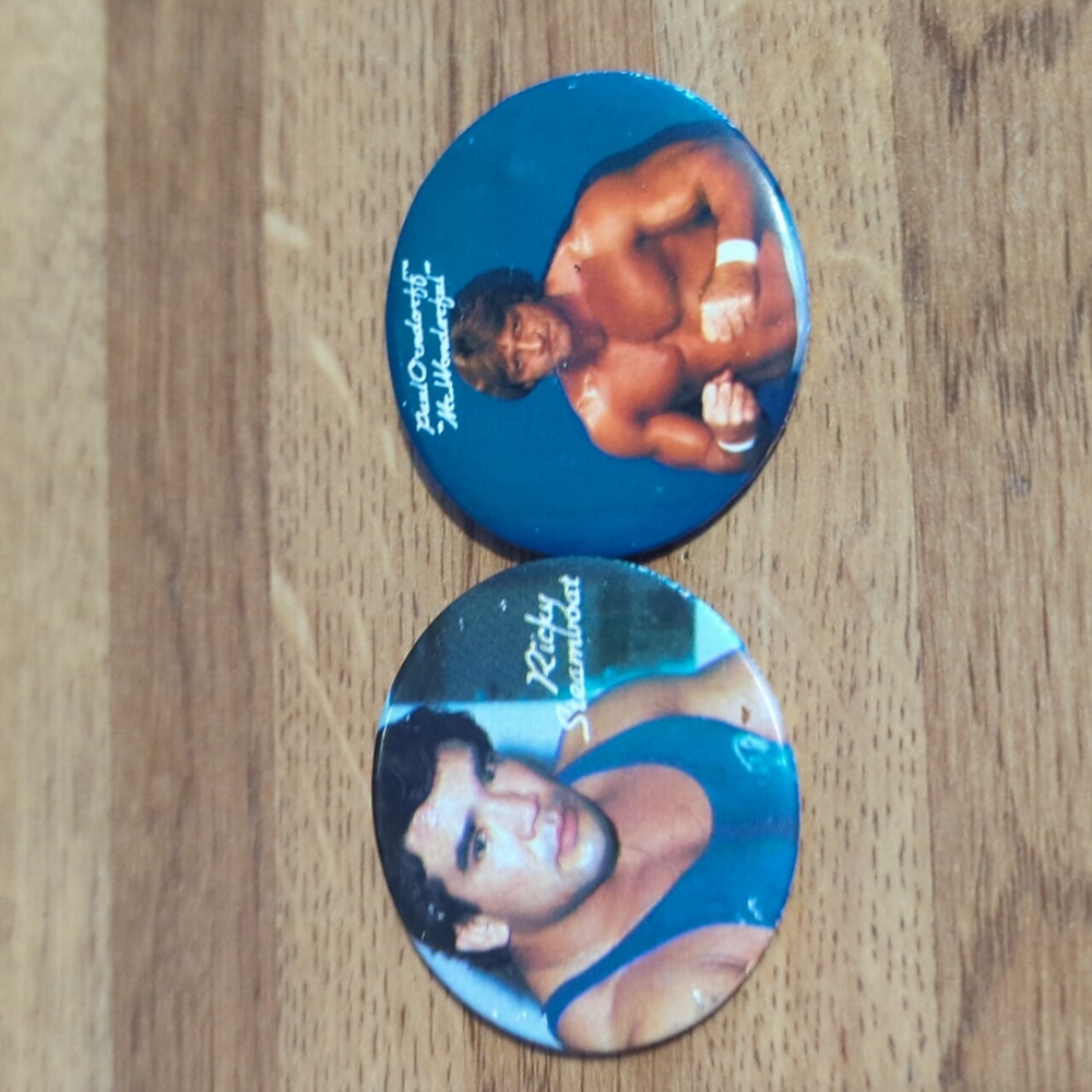 Vintage Lot. 2 Rare Steamboat,Orndorff Pinback Buttons 1985 Titan Sports WWE,WWF